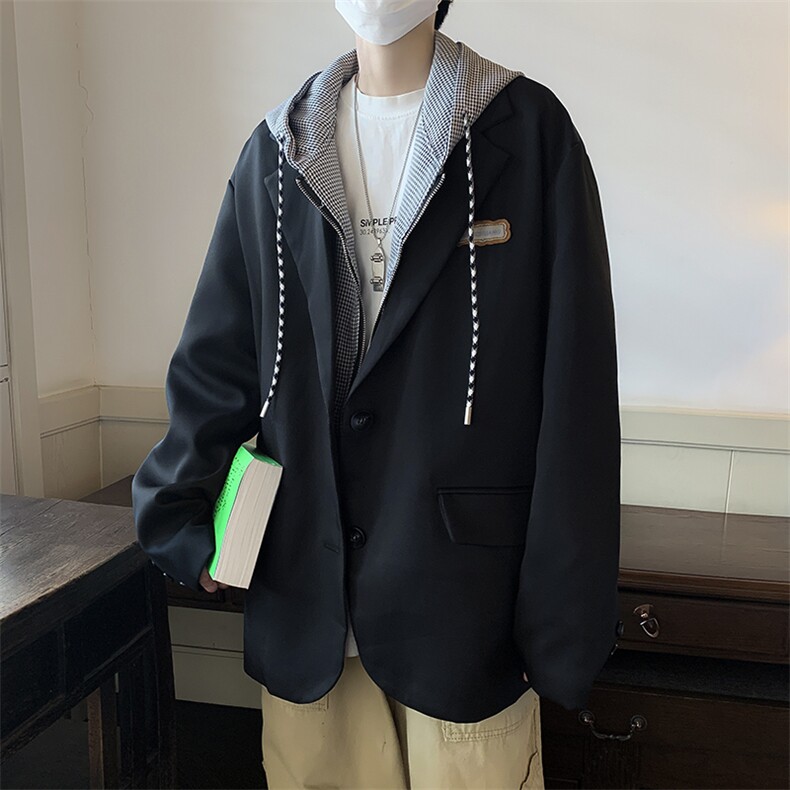 假两件西装外套男韩版潮流拼色格子2023春秋新款ins西服W3140-P68,男装西服,星座412-2
