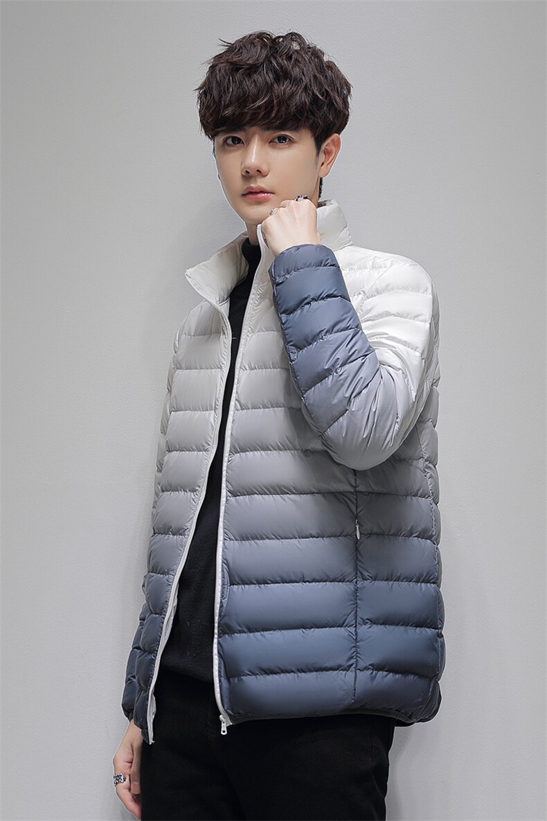 男女同款90绒立领轻薄羽绒服外套情侣装羽绒内胆渐变羽绒外套,男装羽绒服,钱塘723