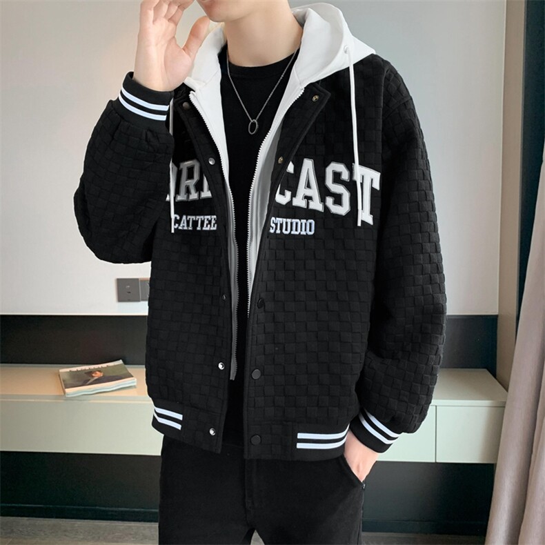 假两件连帽棒球服男潮牌潮流休闲宽松bf风百搭外套JK0272-P95,男装夹克,星座308B-2