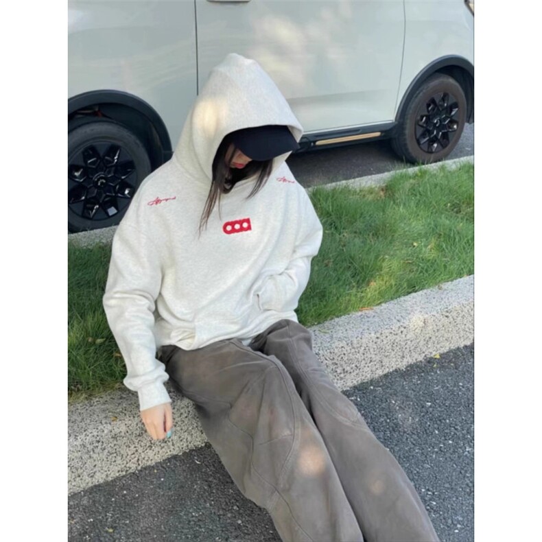 CX216-P49 美式潮牌百搭运动宽松连帽卫衣女春秋重磅刺绣休闲图片