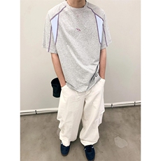 2025新款韩系简约风撞色拼接短袖T恤美式复古男女休闲TA55-P38，男装T恤，星座208-5