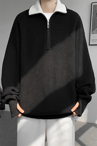 8XL-M立领半拉链毛衣男大码慵懒风宽松日系针织衫外套MY19002P78图片