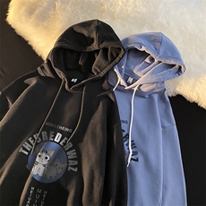 WY2160-P35加绒款-P40纯棉连帽卫衣男大码运动帽衫宽松薄外套男，男装卫衣，电商A040