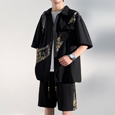 1小熊短袖衬衫男+短裤大码M-5XL套装92%聚酯纤维8%氨纶TZ77057P70，男装衬衫，星座226-2