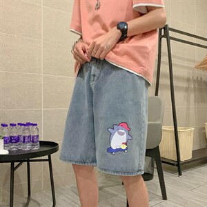 现货男装夏款印花直筒宽松牛仔短裤D201-DM29-P45图片