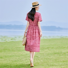 棉麻连衣裙夏装2025新款高级感大码女装气质法式小众设计碎花裙子，女装连衣裙，铭街依杨