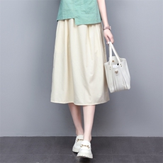 棉麻半身裙女夏薄款中年妈妈宽松遮胯显瘦松紧腰中长款时尚a字裙，女装半身裙，璐依舞