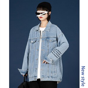 2021秋新蒙马中性风特大码男破洞字母刺绣牛仔夹克外套NJ8023-P70图片
