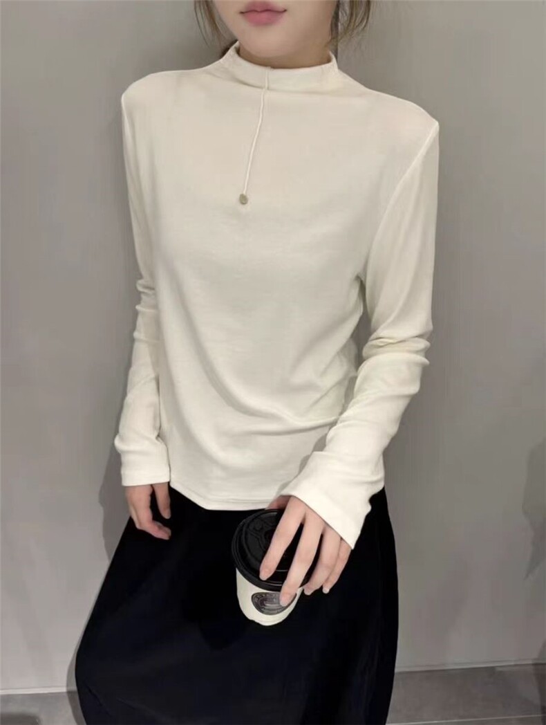 2025年秋季时尚百搭通勤简约休闲半高领打底，女装T恤，湘姗