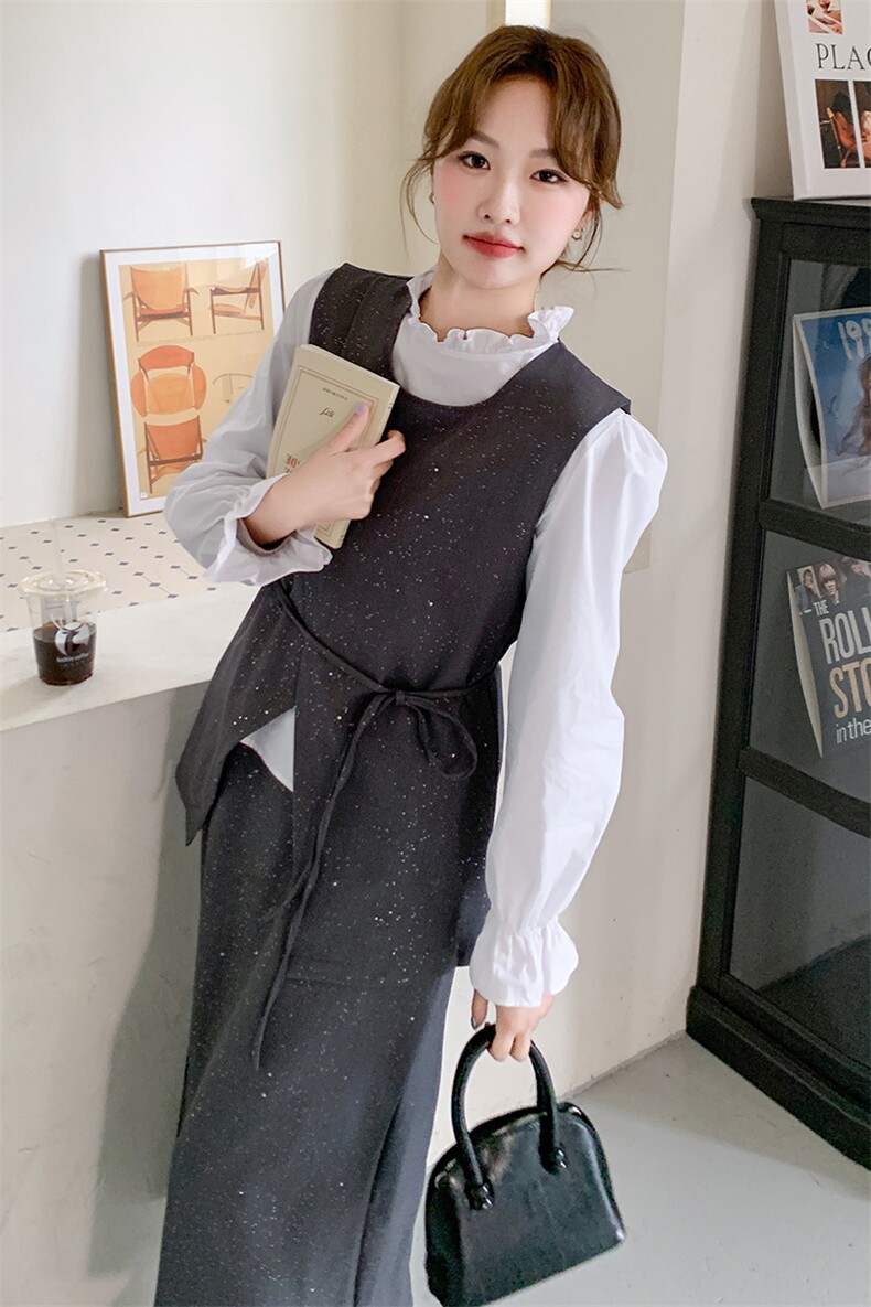 灰色小香风马甲套装裙女2025春季新款韩系穿搭高级感半身裙三件套,女装套装/套裙,2D078