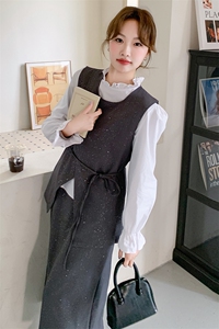 灰色小香风马甲套装裙女2025春季新款韩系穿搭高级感半身裙三件套图片