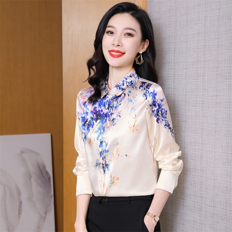重磅真丝上衣女士丝绸真丝衬衫女长袖衬衣缎面秋装开衫中年妈妈,女装衬衫,阿舍尔精品