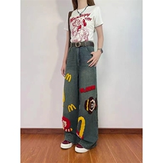 美式街头做旧创意牛仔裤男女潮牌高街直筒长裤AA341-P60，男装牛仔裤，星座208-5