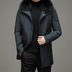 新款冬中长款狐狸毛领羽绒服中年男休闲拆卸帽外套YYYR6803-P400，男装羽绒服，电商B212（原钱塘6029）
