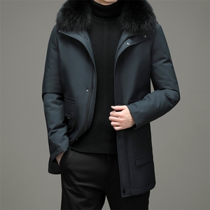 新款冬中长款狐狸毛领羽绒服中年男休闲拆卸帽外套YYYR6803-P400图片