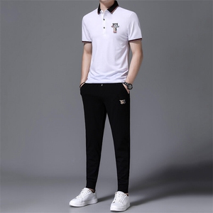 HP536夏季新款男士休闲套装刺绣男装百搭二件套图片