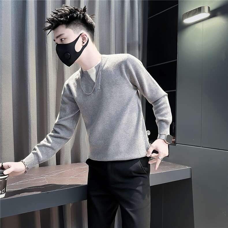 设计感假两件针织毛衣男社会小伙店主风301C-M92-P68控98图片