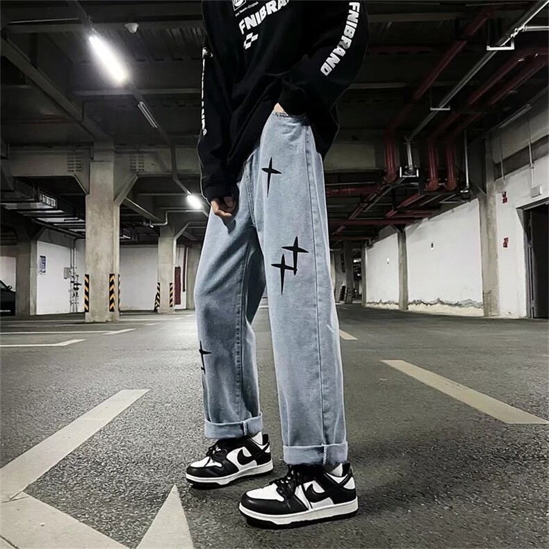 刺绣牛仔裤男宽松直筒裤K7006P36图片