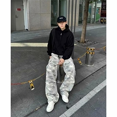 美式春秋水洗做旧百搭阔腿宽松男士工装直筒伞兵裤迷彩口袋休闲裤，男装休闲裤，星座506A