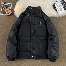 2024新款冬季PU皮棉衣男潮牌加厚外套高级感羽绒棉服W8049-P105，男装棉衣，星座512-4