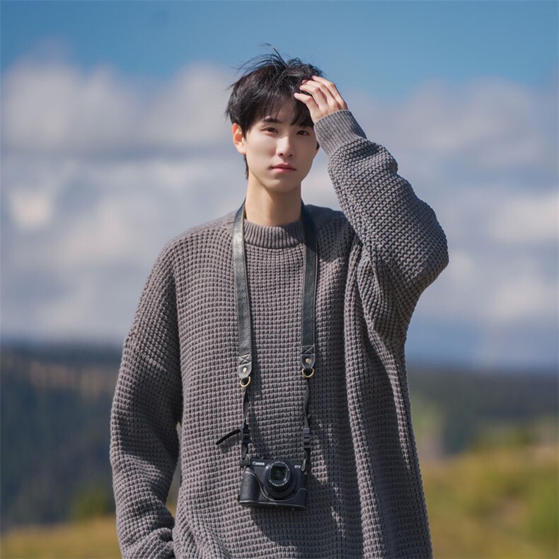 B299-M834华夫格子粗针慵懒日系港风毛衣P58X88（大货已入仓），男装针织衫/毛衣，电商B299-1