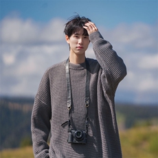 B299-M834华夫格子粗针慵懒日系港风毛衣P58X88（大货已入仓），男装针织衫/毛衣，电商B299-1