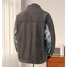 刺绣拼接牛仔夹克男休闲大码M-5XL潮港风外套男NZ77065P95控128，男装工装外套，星座227-7