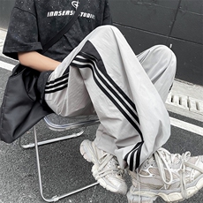 港风夏款男速干裤三条杠条纹冰丝拼色束脚冲锋裤h2830P40，男装休闲裤，星座1013-1