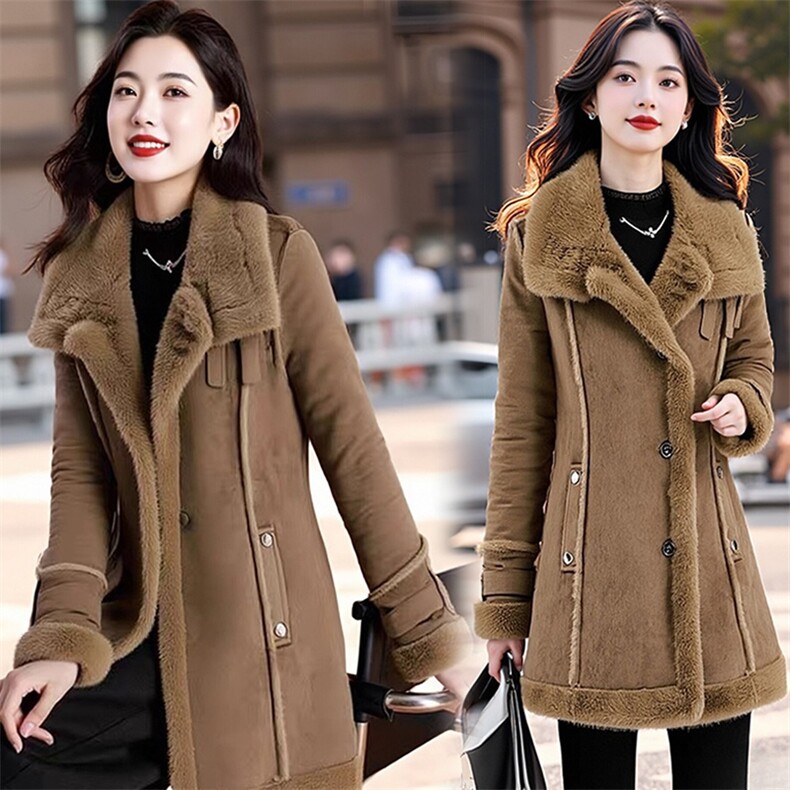【大货已出】高档皮毛一体时尚中长款外套气质大衣加绒保暖棉服女，女装皮草，韩蔻秀