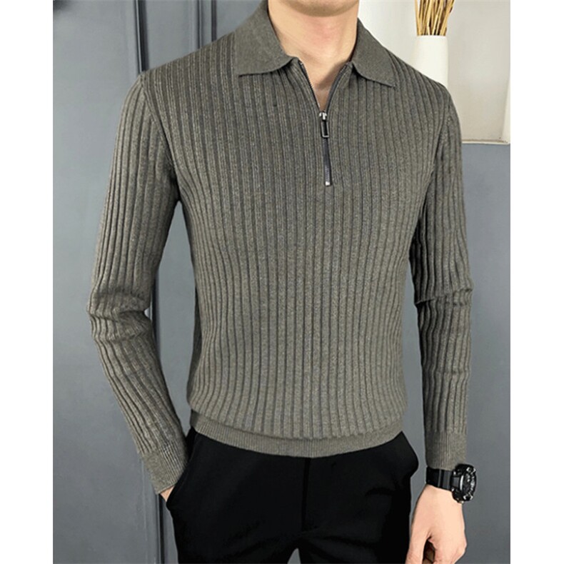 慵懒风休闲轻奢翻领男polo衫简约细条磨毛通勤针织毛衣MB85，男装针织衫/毛衣，星座1116A（原606A-3）