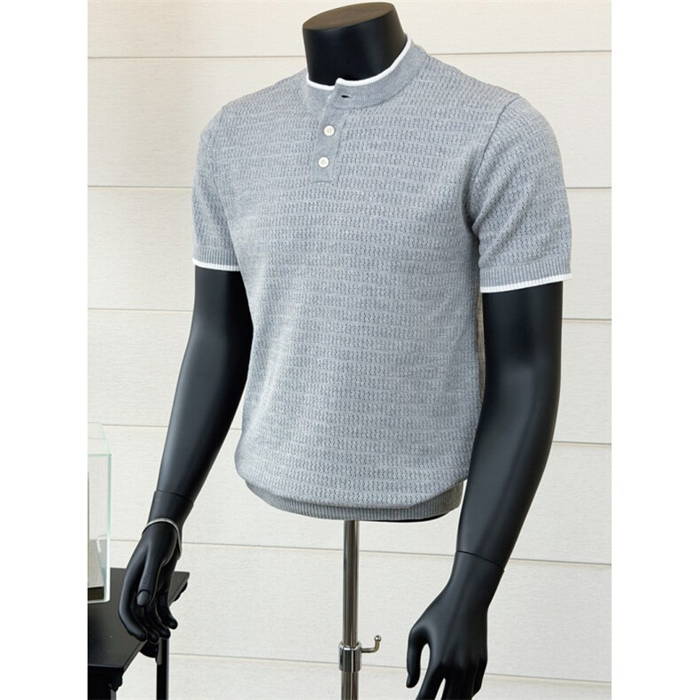 春夏新款老钱风肌理感毛衣针织圆领T恤短袖K85004-P53，男装T恤，星座1012-1