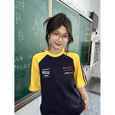 夏季美式高街重磅纯棉三条杠织带插肩撞色男女短袖T恤CZ100-特P25，男装T恤，电商A486