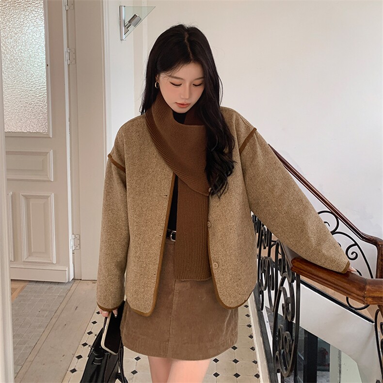 复古小香风毛呢外套冬女2024新款小个子宽松气质时尚短款呢子上衣，女装毛呢外套，浙宝103（原192）