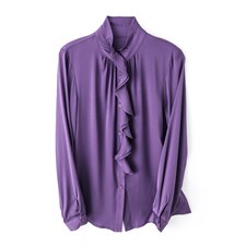 立领荷叶边真丝衬衫女长袖丝绸通勤春装木耳边真丝上衣衬衣气质，女装衬衫，阿舍尔精品