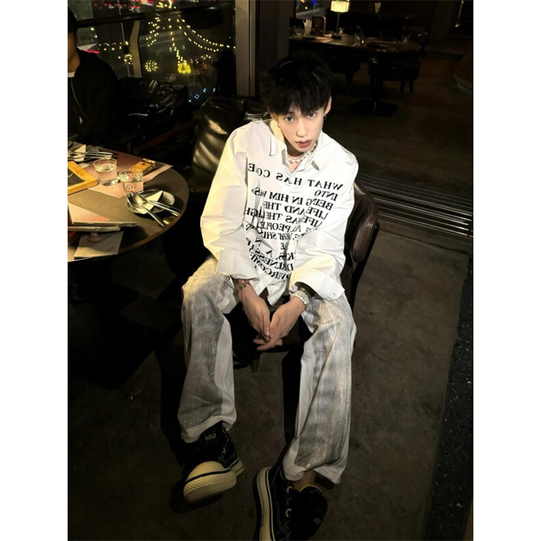 【有货】白色衬衫男女款春秋季设计感字母长袖衬衣外套1288CC-P39,男装衬衫,星座1007（原301D）