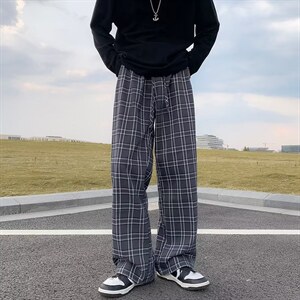 格子裤美式高街潮流宽松直筒裤男百搭休闲裤阔腿长裤子 K4564-P28图片