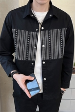秋季长袖衬衫男2025新款条纹拼接纯棉衬衣外套A313-2320-P88，男装衬衫，电商A313