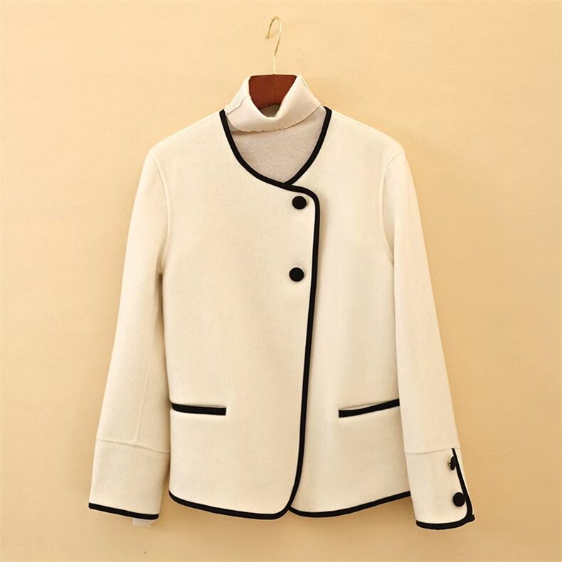 秋冬季羊绒休闲简约时尚百搭复古小香风大衣短外套，女装羊绒大衣，水之秀羊绒大衣