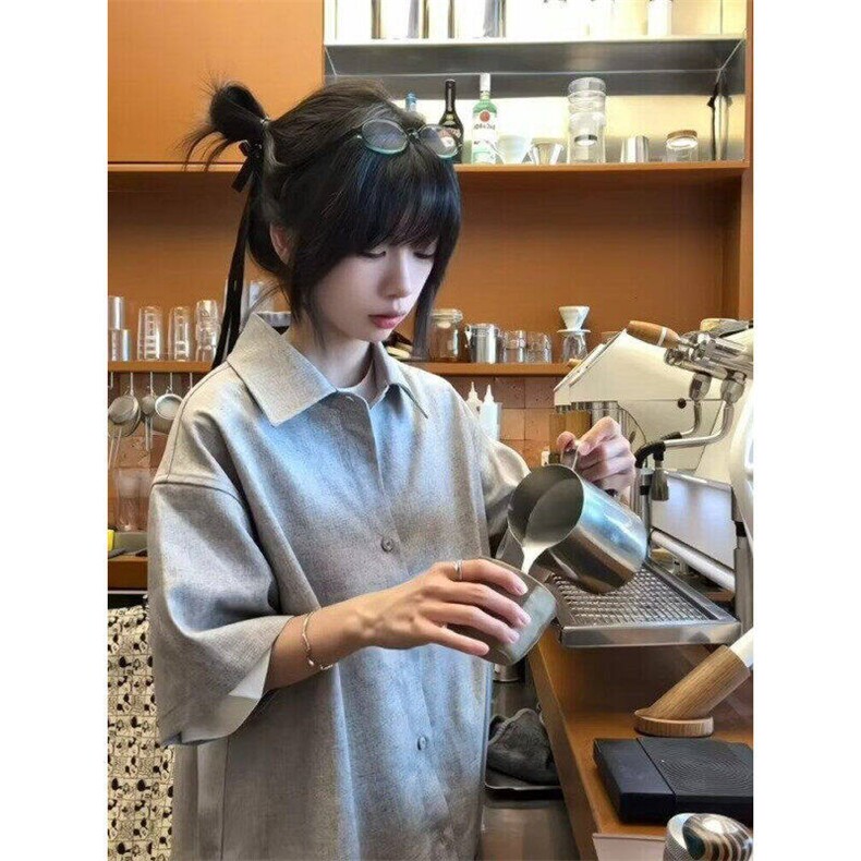 月影花纱亚麻衬衫男女新款cleanfit半袖衬衣高街寸衣HR7138-p50,男装衬衫,星座1008
