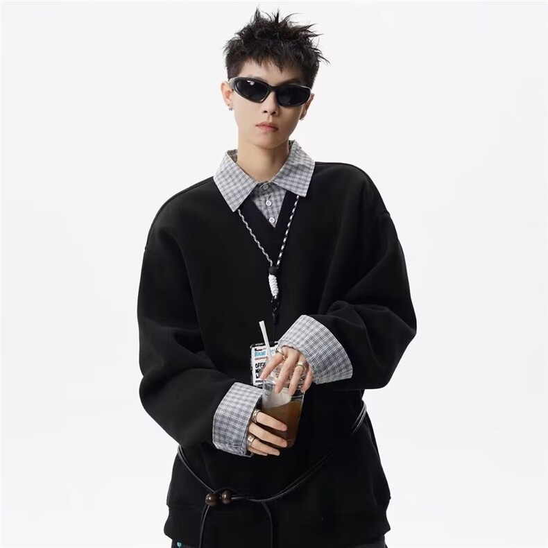 【XZ1112-1现货】卫衣假两件长袖衫翻领P46YW11，男装卫衣，星座1112-1