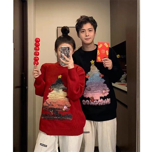 网图情侣超好看过年红色针织衫圣诞穿搭跨年毛衣 A025-WM1350-P65图片