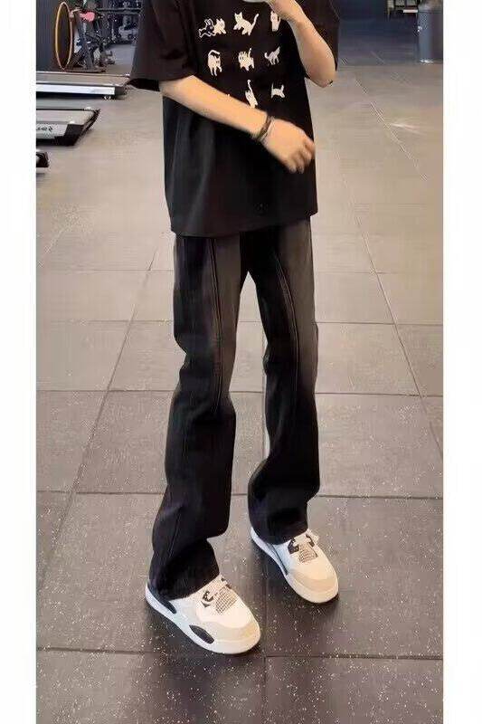 美式复古vibe高街牛仔裤男直筒弯刀拼接牛仔裤N9605/P45,男装牛仔裤,电商D202-1
