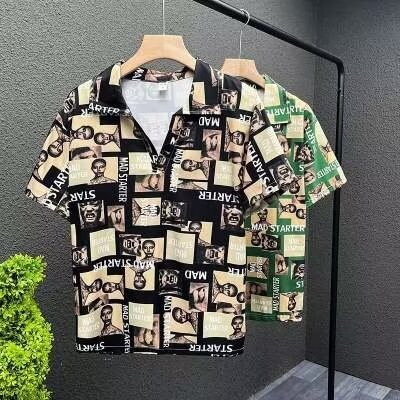 夏季印花翻领冰丝短袖衬衫男夏宽松休闲时尚垂感轻奢衬衣,男装衬衫,星座1013