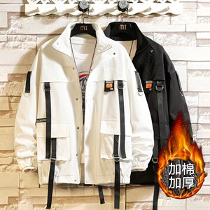 现货7XL-M码 立领加棉棉衣男2023冬新款织带加厚外套支持各种活动图片