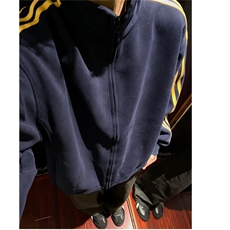 藏青色三条杠开衫卫衣男秋季潮牌美式复古青少年宽松休闲立领外套，女装短外套，星座1210-1
