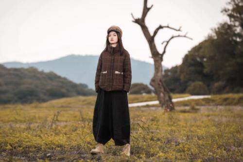 短款麻料羽绒外套，女装，线象