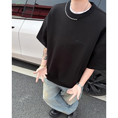 DP0112-P42纯棉潮牌半环拉链重磅冰感圆领刺绣宽松百搭5分袖T恤，男装T恤，电商C233