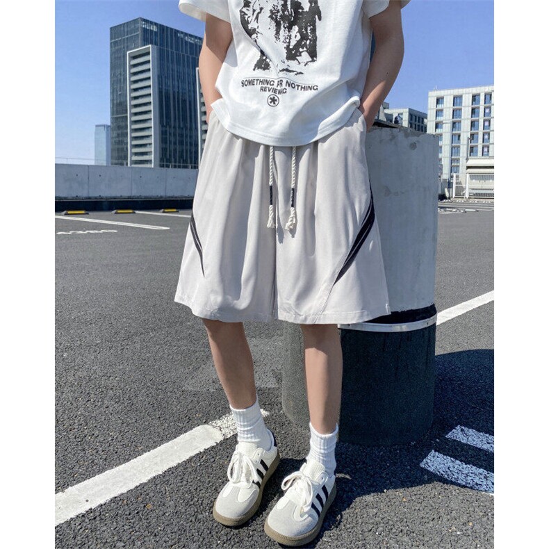抖音品质夏季新款美式条纹宽松冰丝短裤B315-K25781-特p25控48,男装休闲裤,电商B315