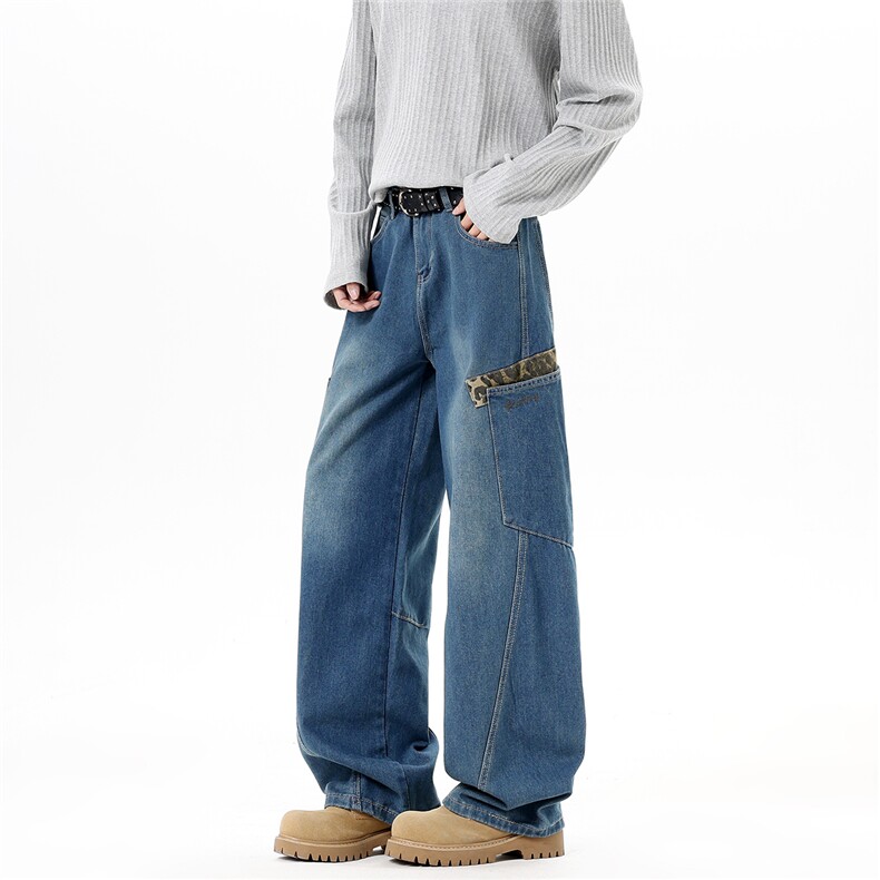 【现货】春装N1031-P50控98豹纹迷彩拼接口袋工装牛仔裤，男装牛仔裤，电商B335