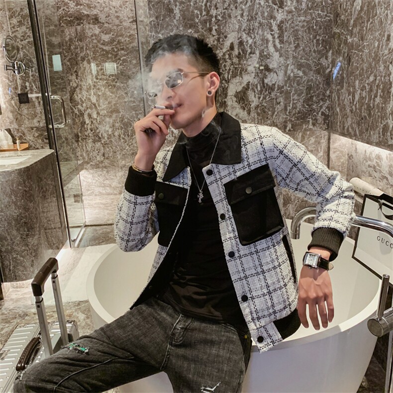 社会风格子加厚亮丝贴袋修身夹克外套B297-2809-P105控128,男装夹克,电商B297